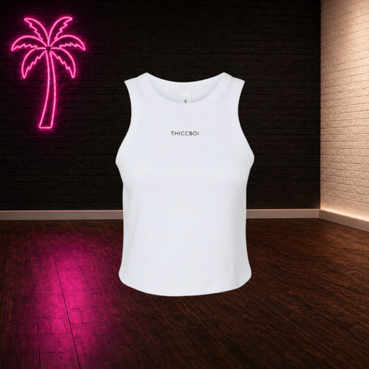 ThiccBoi Micro-rib Crop White Racerback Tank