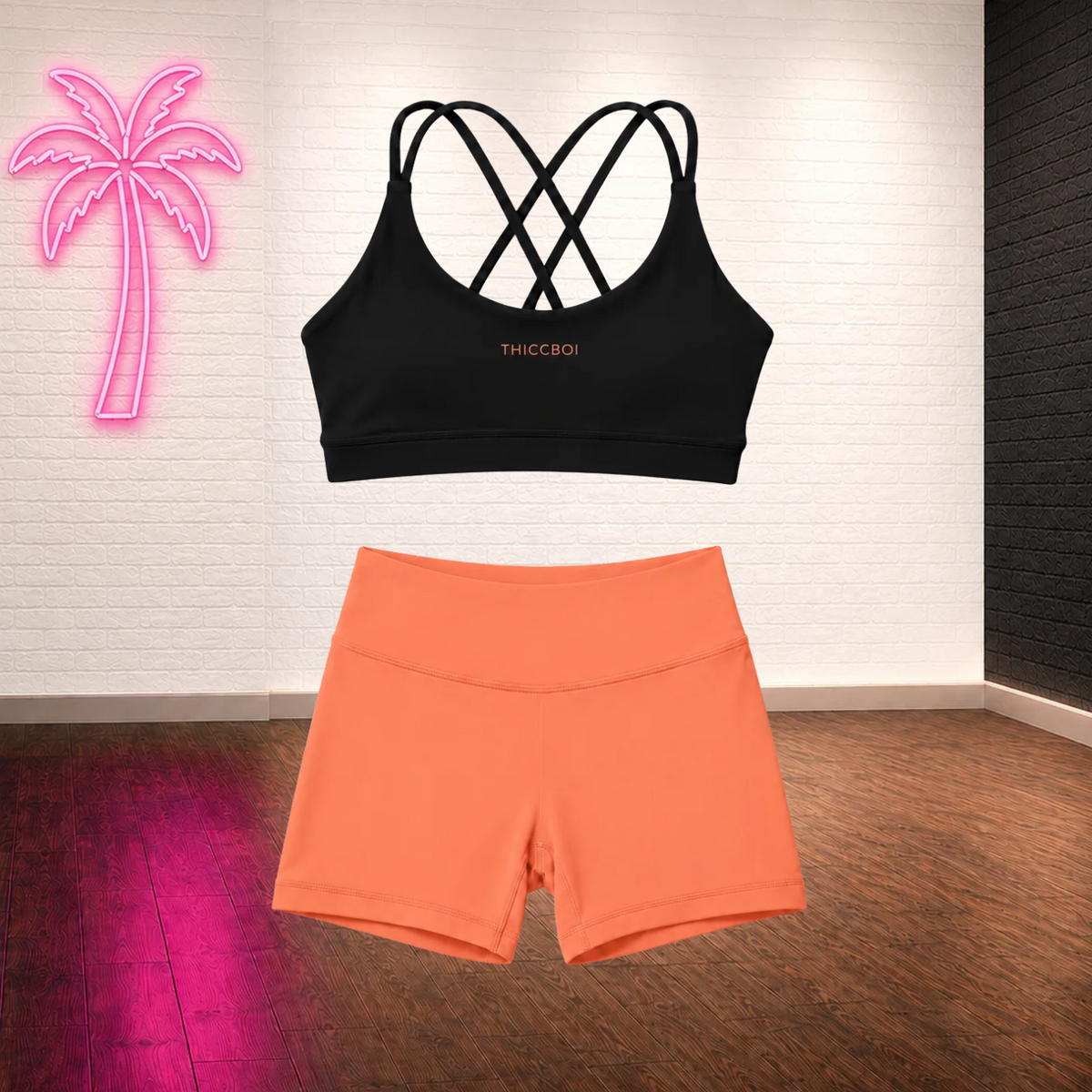 Black and Coral Rebel Bra and Short Set