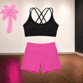 Black and Pink Rebel Bra and Short Set