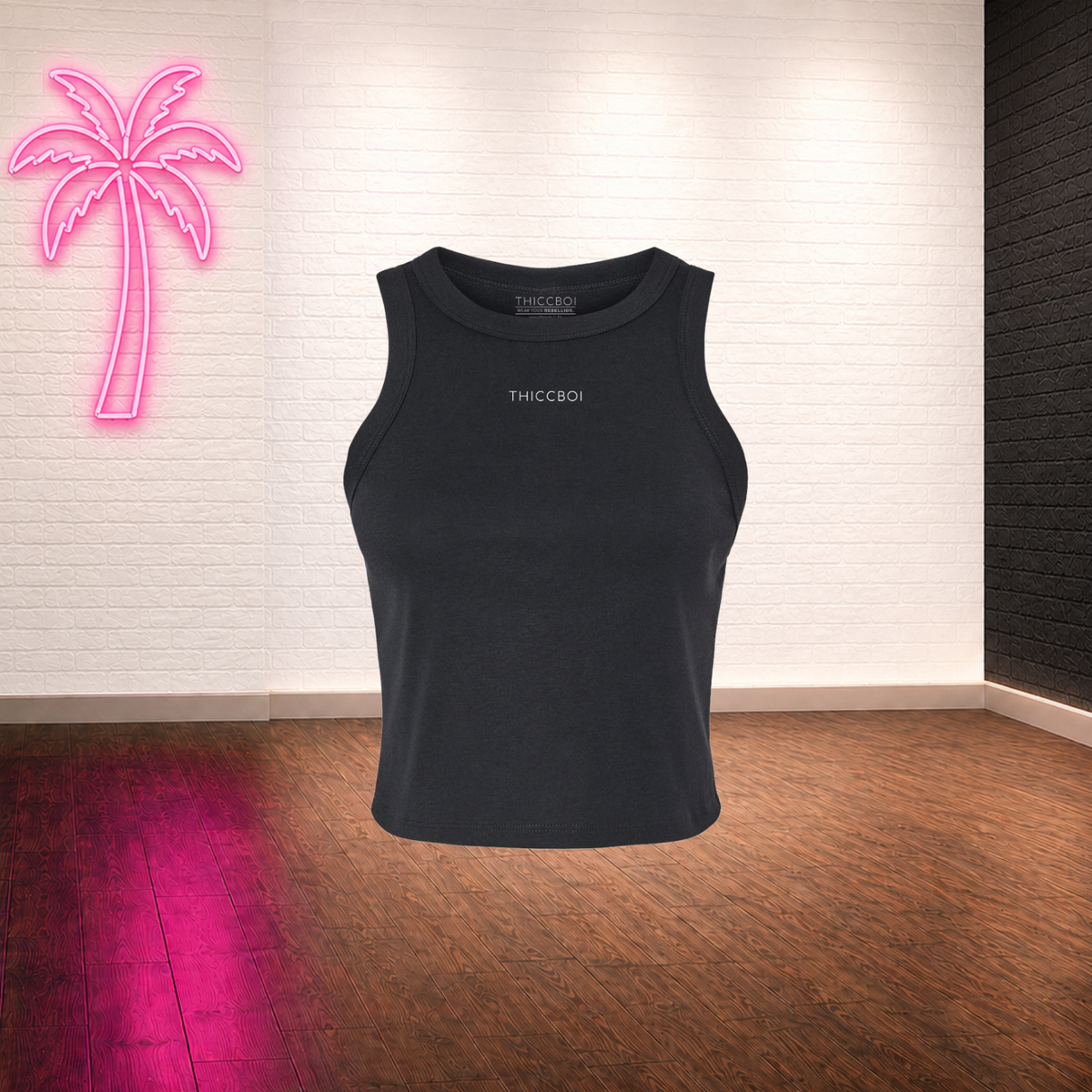 ThiccBoi Micro-rib Crop Black Racerback Tank